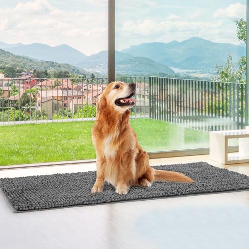 Image of Absorbent Dog Door Mat for Muddy Paws, 72 inch x 24 inch Chenille Indoor Mats for Entryway, Trap Dirt Front Door Mat Indoor Entrance Washable Non Slip Soft