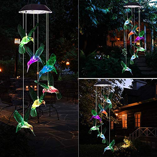 SIX FOXES LED Hummingbird Wind Chimes, Color Changing Solar Wind Chimes Outdoor, Waterproof Wind Mobile Solar Lights, DÃ©cor for Garden, Yard, Patio, Home, Gifts for Mom, Wife, Grandma