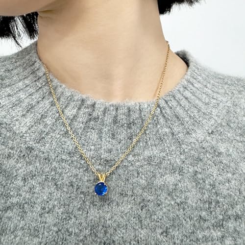 14K Gold Necklaces Dainty Round Birthstone Pendant Necklaces for Women4