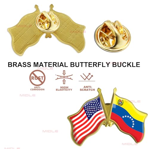 Image of 6 /12 /50 /100Pcs American Venezuela Flag Pins Bulk Friendship Souvenir 1.5 inch- Metal America USA Venezuela Lapel Pin Brooch Badge for Men Women Clothes Bags Hats