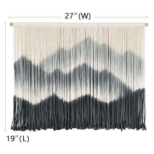 Image of IOWER Macrame Wall Hanging for Bedroom Living Room Black Dip-Dyed Boho Wall Decor Cotton Modern Home Decor27 W x 19 inch L