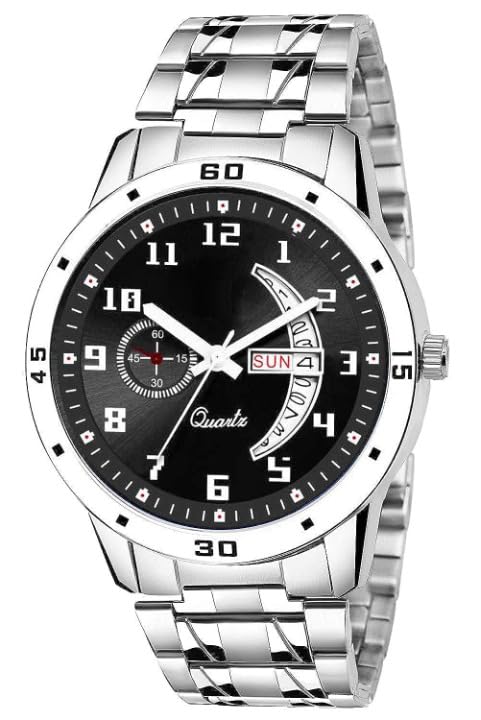 KBDev Silver Belt- Dial, Date, Display Analogue Watch for Men and Boys (Dial-Black) (B0CDCCSXMF) Amazon Price History, Amazon Price Tracker