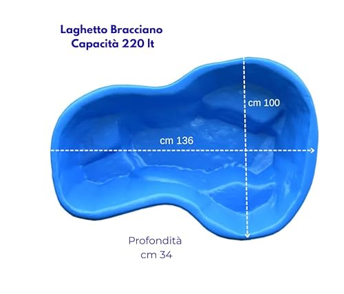 Giardini d'Acqua Laghetto da Giardino Preformato Azzurro MOD Bracciano 220 Lt Stagno Vasca Plastica Esterno Pesci Dim 136 x 100 Grandezza Naturale Fai da Te Piante Palustri Koi Ninfee Pond - 2