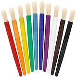 U.S. Art Supply 10-Piece Large Round Children's Chubby Hog Bristle Tempera Paint Brush Set - Fun...