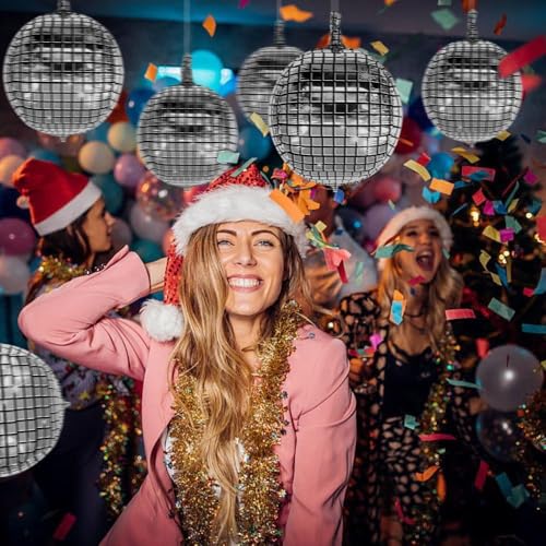 Image of 6pcs Retro Disco Theme Decorations Ball Balloons for Party Decor Party Decorations for 70s 80s 90s Themed (Pack Of 6, Silver)