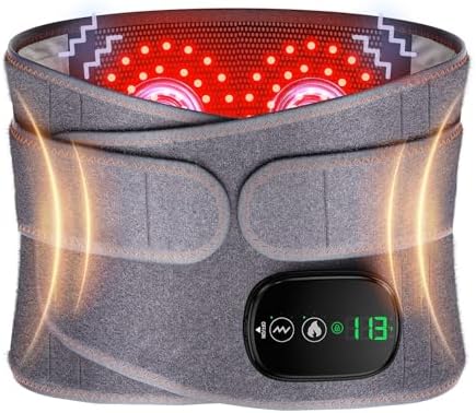 Heating Pad for Back, Lumbar Massager, Heated Waist Belt Wrap, Lower Back Pad with Heat Vibration 3 Levels Adjustable, 180 mins Battery, Cordless Portable, Touchscreen Control