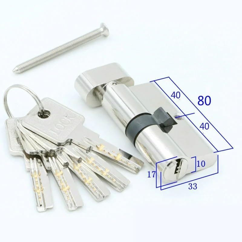TüRschloss Türzylinder 55 60 65 70 75 80 85 90 Mm Kupfer-Schließzylinder For Innenbereich, Schlafzimmer, Wohnzimmer, Messing, Schlüsselverriegelung, 5 Schlüssel(80mm40add40)