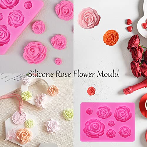 7 Cavity 3D Flower Moulds Silicone Rose Pattern Chocolate Moulds Pink Resin Moulds for DIY Fondant Cake Candy Jelly Sugarcraft Decoration Candles Soap Wax Polymer Clay - Image 3