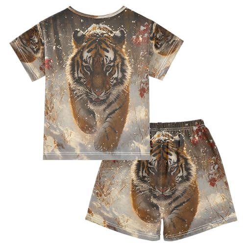ALAZA Tiger Winter Stylish Pajamas Set Short Sleeve Cotton Sleepwear Summer Pjs 2 Piece 5-14Y2