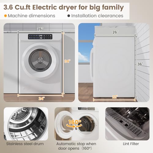 Image of VCJ 3.6 cu.ft Portable Dryer, 1400W Electric Clothes Dryer with 12 Drying Modes & LED Control Panel, Front Load Compact Dryer for Home, Apartment, Dorms