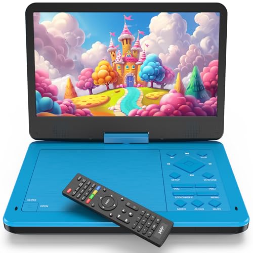 MAGOFLY Reproductor de DVD portátil de 12.5 pulgadas con pantalla IPS de 10.1 pulgadas para niños, reproductor de DVD de coche con bolsa de montaje para reposacabezas, control remoto fácil de 360°