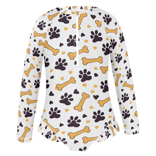 ALAZA Dog Print Bone Black Footprint Girls One Piece Swimsuit Long Sleeve Rash Guard Swimsuits UV 50+ Swimwear Zipper2