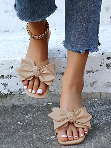 Womens Bow Dressy Low Heel Sandals Slides Summer Chunky Block Heeled Open Toe Mules Slip on Slippers Shoes3