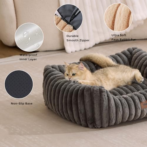 Small Dog Beds for Small Dogs - Washable Cat Beds for Indoor Cats, Rectangle Orthopedic Puppy Bed with Fluffy Removable Cover, 20x19x7inches, Grey - Image 5