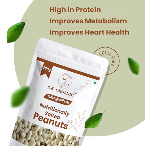 Image of R K Organic Jumbo Roasted salted Peanut, Desi Singdana, 200g | Salted & Roasted | 100% Natural Snack | Rich in Protein & Fiber (Pack Of 1)