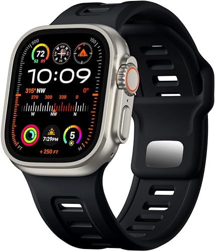 Negatta Rugged Sport Bands Compatible with Apple Watch Ultra/Ultra 2 Band 49mm 45mm 44mm 42mm Men Women, Soft Waterproof Silicone Replacement Strap for iWatch Series SE2 SE 9 8 7 6 5 4 3 2 1