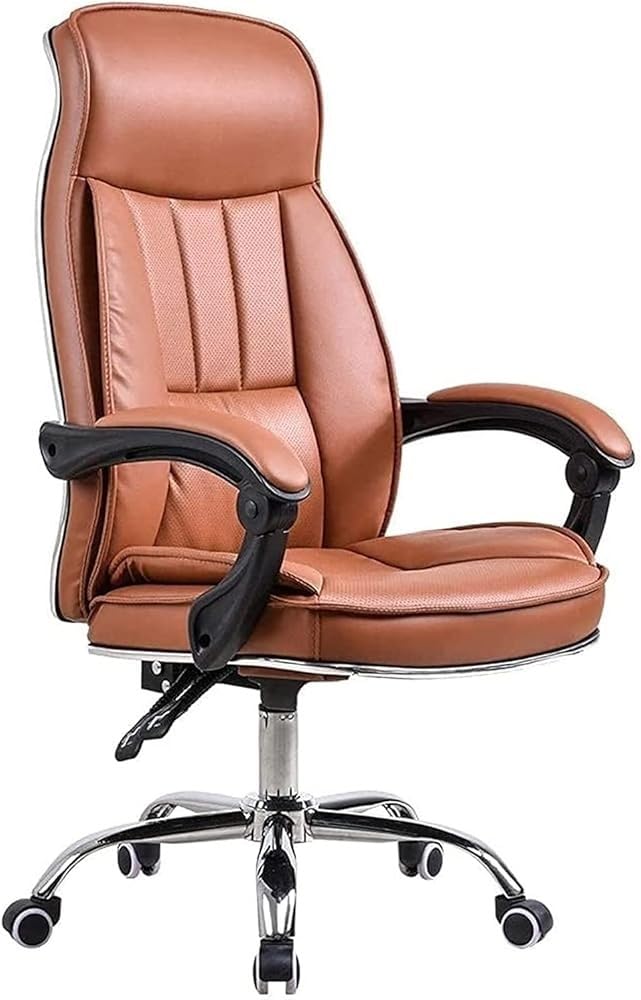 HTTGDGDH Adjustable High Back Leather Swivel Chair With Lumbar Support - Ergonomic Recliner Task Chair For Home Office & Study - Stylish Comfort For Productive Work,Marrone-Without foot pad