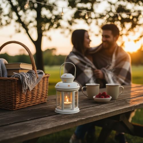 Image of Mini Metal Tea Light Lantern Set of 1 White Candle Holder Home Decor | | Perfect for Living Room, Bedroom, Pooja Space, Festive Decor, Weddings, Housewarming & Gifting Ideal for Diwali, Wedding