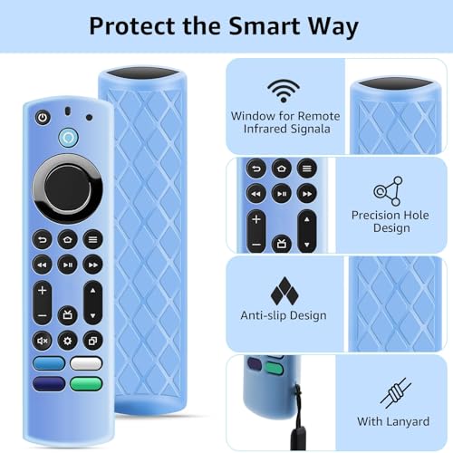 OneBom (2Pcs) Silicone Remote Cover Case Glow in The Dark for Firetv 4K Max (2nd)/Insignia/Pioneer/Omni (QLED) Series with Lanyard, Lightweight Anti-Slip Shockproof(Glow Blue&Glow Pink)