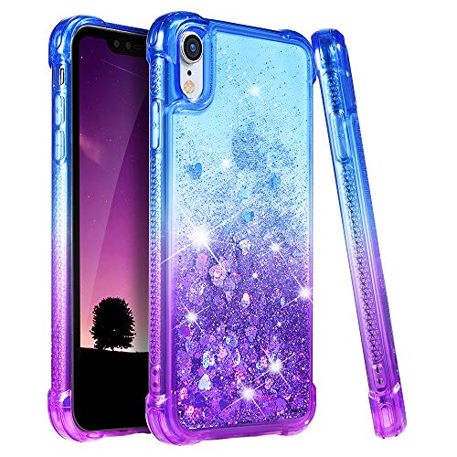 Ruky Case for iPhone XR Glitter Case, Gradient Quicksand Series TPU Bumper Cushion Reinforced Corners Protective Bling Liquid Girls Women Case for iPhone XR 6.1 inches (Blue Purple)