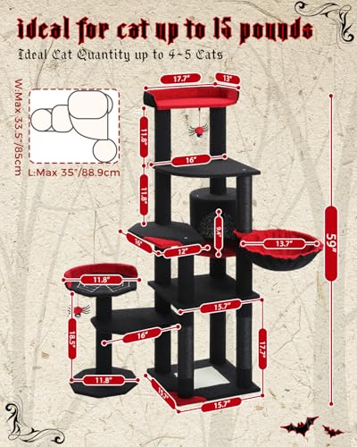 Árbol para gatos gótico MUTTROS 59" con cama ataúd miniatura 7
