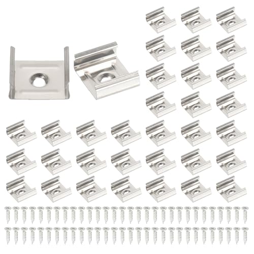 Image of PATIKIL LED Strip Clips, 50pcs Stainless Steel Mounting Brackets Fixing Clip Clamp Support Holder with Screws for 19mm to 20mm LED Strip Lighting Cable