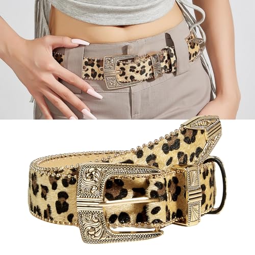 Western Leopards Pattern Belt For Women With Beaded Trim Belt For Jeans Pants Decorative Belt Fashion Waistband2