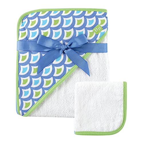 Image of Hudson Baby Unisex Baby Cotton Hooded Towel and Washcloth, Green Wave, One Size