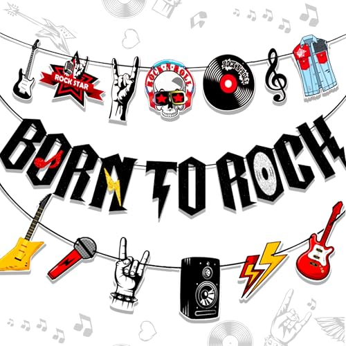 JeVenis guirlande d'anniversaire rock roll décoration de fête de musique rock bannière radio...