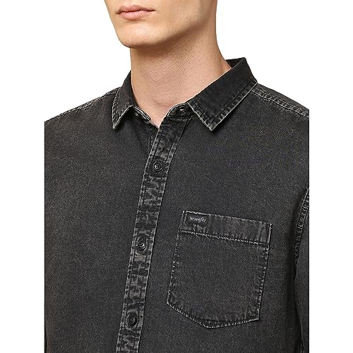 Image of Wrangler Men's Solid Black Denim Shirt (Regular)