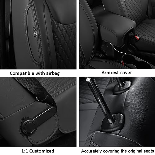 Image of GIANT PANDA Front Jeep Wrangler 2 /4 Door JK 2013-2017 Car Seat Covers for Sahara Sport Rubicon Unlimited Altitude, Customized Faux Leather - (Black)