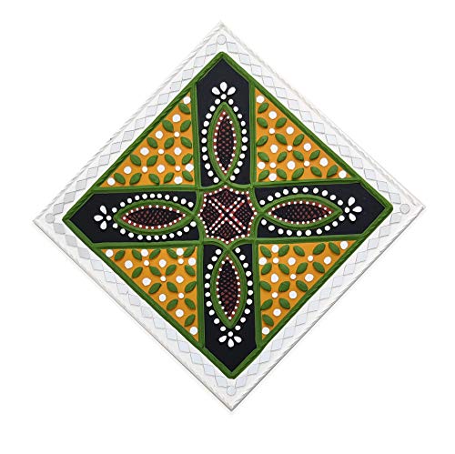 Image of Ethnics of Kutch Traditional Kutch Handicraft Mud-Mirrorwork Lippan Kam Wall Art (Water and Break Resistant) - Square (12 inch x 12 inch) - (White - LKT-0227)
