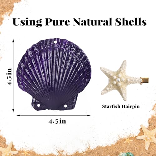 Image of White Shell Bra with Cord and Starfish Hair Clip, 4.5 inch x 5 inch DIY Natural Shell Bikini Top, Halloween Costumes for Mermaid