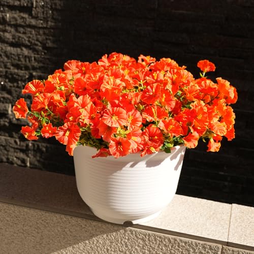 Image of Artificial Flowers for Outdoors, UV Resistant Fake Silk Morning Glory, Realistic Faux Plants for Outside Porch Patio Window Box Hanging Planter (16, Orange)