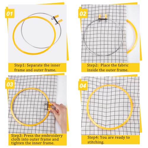 Image of OLYCRAFT Metal Embroidery Hoop 8.7x8.7x0.9 Inch Yellow Spring Tension Frame with Plastic Hoop Ring Large Metal Embroidery Hoops Cross Stitch Hoops Embroidered Frame for Embroidered Cross Stitch
