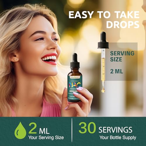 Image of Liposomal Liquid NAC Supplement N-Acetyl Cysteine Drops, N Acetyl Cysteine 600 mg with Quercetin & Zinc for Adults & Kids, Liver & Lung Support, Antioxidant, Immune & Skin Health, 2 Fl Oz