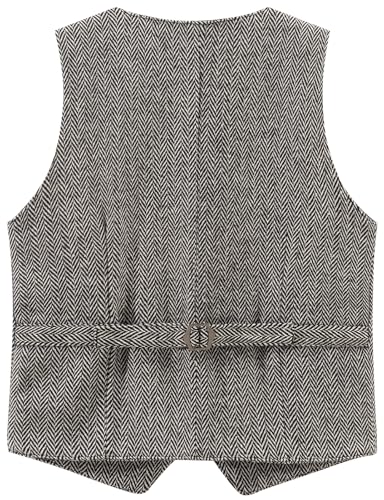 Spring&Gege Boys' Herringbone Tweed Wool Suit Vest Formal Wedding Waistcoat with 4 Pockets2