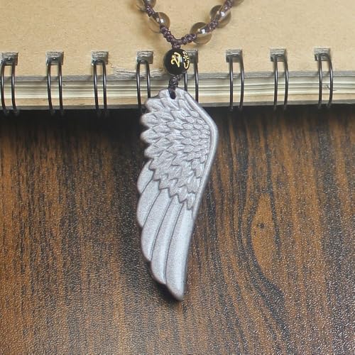 Natural crystal silver gold black obsidian angel wing necklace Amulet pendant with adjustable bead chain for men women3