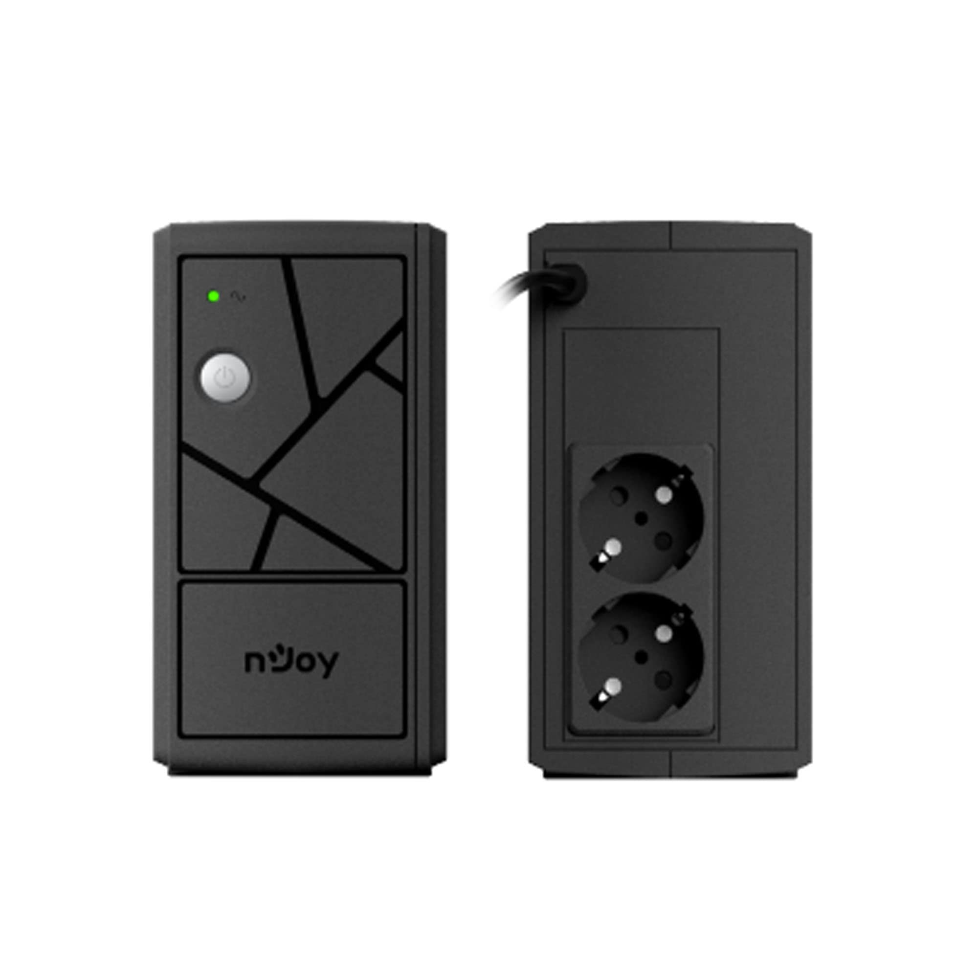 NJOY Keen 600VA Gruppo di Continuità 360 Watt, Tecnologia Line Interactive, UPS con Onda Sinusoidale Simulata, AVR, 2 Uscite Shuko, 1 Batteria - Garanzia 3 Anni