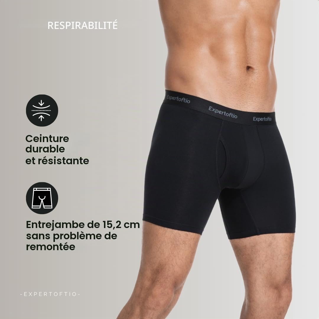 Boxers Longs Homme en Coton Doux et Respirant - Lot de 6 - Tige 6 Pouces (15 cm) - Confort Jour Entier, Élastique Doux à la Ceinture - sous-vêtements Essentials Quotidiens