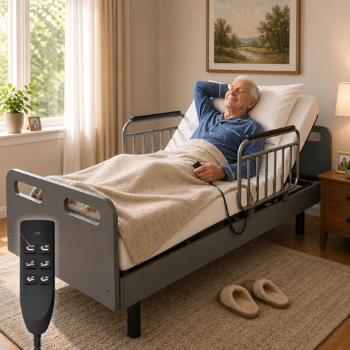 Full Electric Hospital Bed for Home Use, Multi-Position Electric Lift Design Adjustable Bed for Seniors, Bariatric Hospital Bed with Memory Foam Mattress & Safety Side Armrest - 600LBS, 40" x 79"