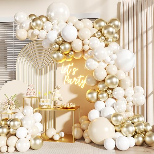 JOYFLOAT White and Gold Balloon Garland Arch Kit Pearl White Chrome Gold Balloons for Birthday Wedding Baby Shower Bridal Gender Reveal Party Decorations