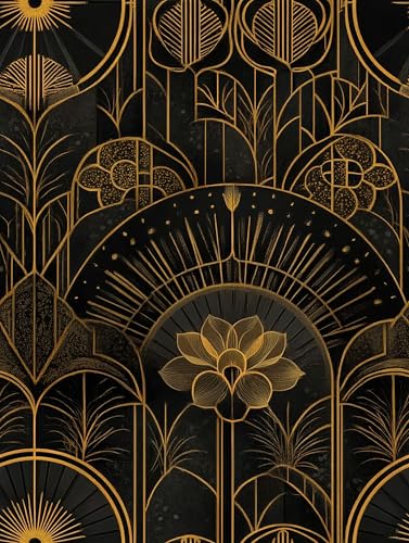 Cotevdkot Peel and Stick Wallpaper - Art Deco Black & Gold Geometric Removable Luxury Hotel-Style Mural for Living Room & Bedroom 17.7x236 Inch