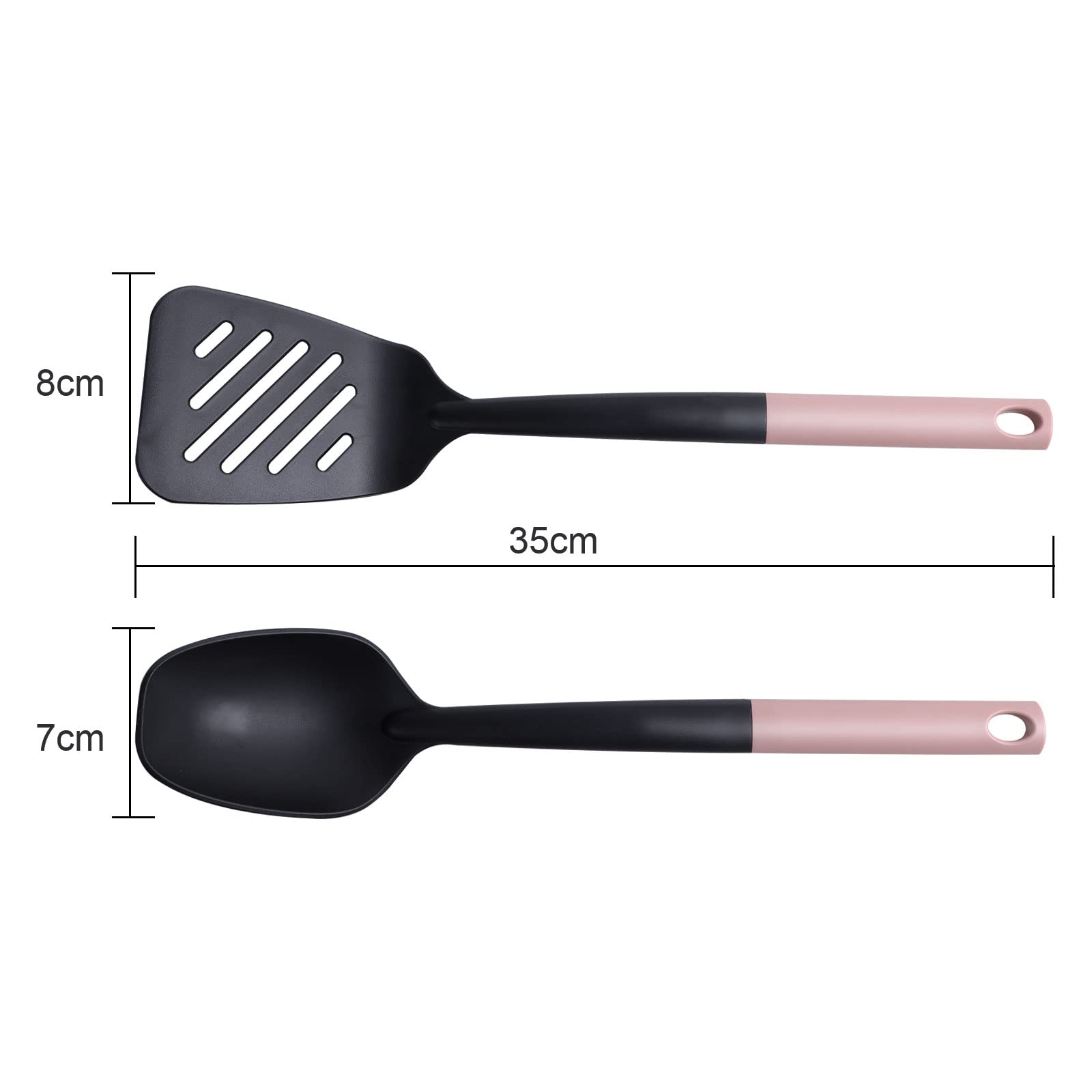 BYVOV 2pc Anti-Scratch Nylon Kitchen Utensils Set - Slotted Spatula, CookingSpoons - Pink