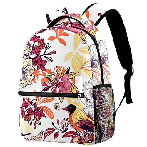 Sac à dos de voyage avec porte-bouteille et motif plantes pour ados