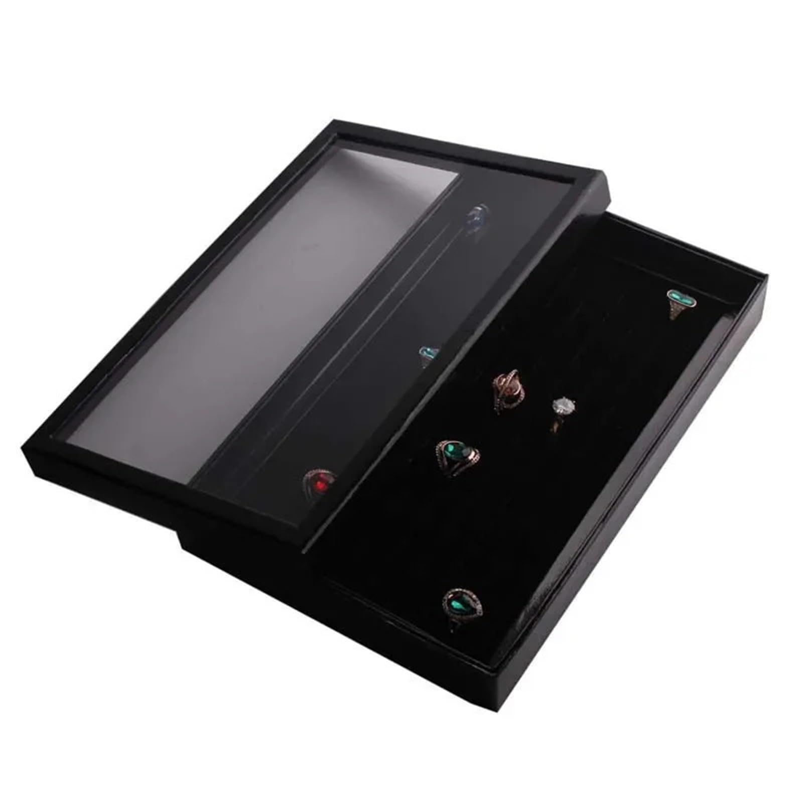 ZNJAMN 1pcs Ring Storage Display Tray Jewelry Store Box Clear Cover for Ring(Black)