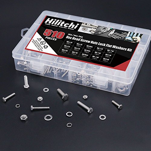 image for Hilitchi 510Pcs M4 / 5/6 Stainless Steel Metric Hex Flat Head Bolts Sc