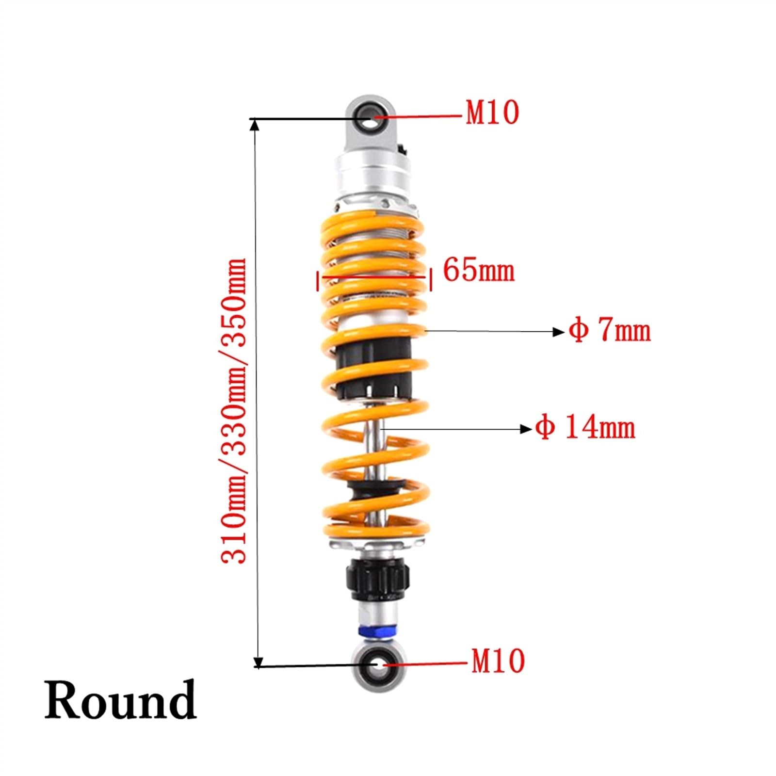 1 Pièces 310mm/320mm/330mm/340mm/350mm//360mm Moto Amortissement Arrière Ajuster Amortisseur Pour Yamaha Suspension Arrière(330mm Round)