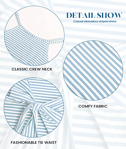 Image of NOLLSOM Women Casual Sleeveless Striped Tank Midi Dresses Halter Neck Ruched Bodycon Dresses Tie Waist T Shirt Summer Dress