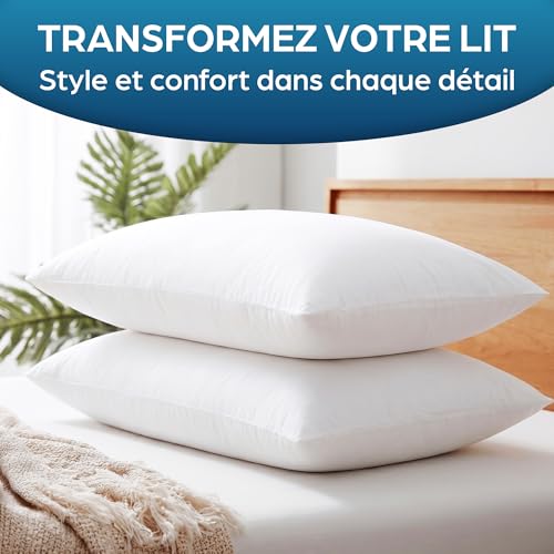 Oreiller 50x70 lot de 2 Flowen coussins de lit blancs en polyester